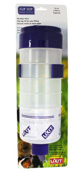 Lixit lever valve top-fill bottle for rabbits with no-drip design keeps cages dry