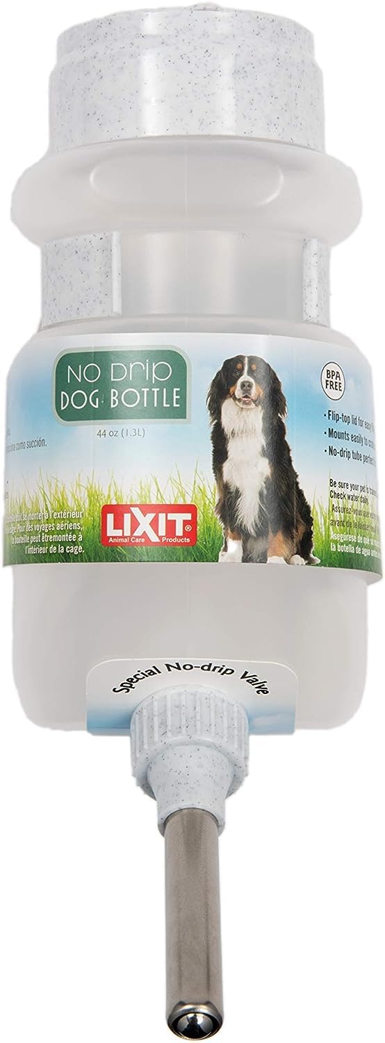 Lixit Top Fill No-Drip Bottle for dogs, front view, delivering durable hydration on the go.