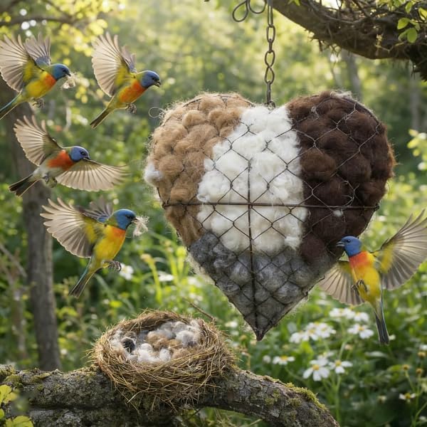Lmptao heart-shaped bird nest close-up shows alpaca fiber warmth for small birds in outdoor spaces during winter