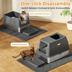 Lobeve metal litter box in dark gray with lid, easy to clean and refill.
