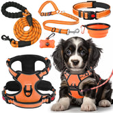Lobeve no-pull harness in orange-m reduces tugging during walks.