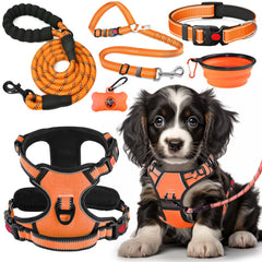 Lobeve no-pull harness in orange-m reduces tugging during walks.