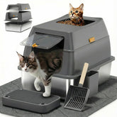 Lobeve stainless steel litter box with lid and front entry for easy cleaning and odor control.