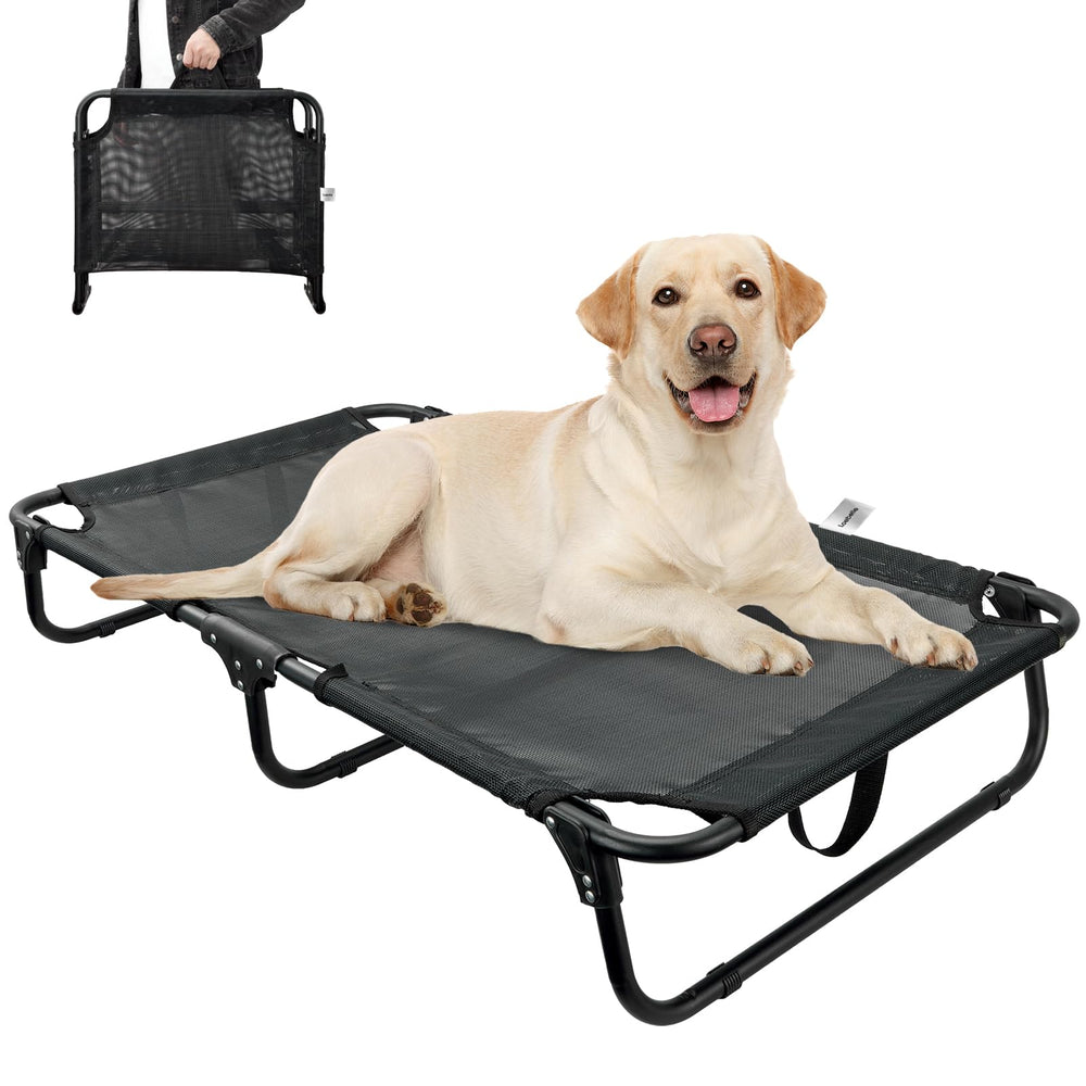 Loebelle outdoor foldable elevated dog bed provides portable comfort for pets