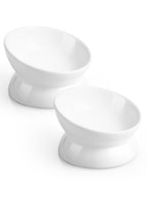 LoeJan elevated cat bowl with tilted-design promotes comfortable dining for cats.