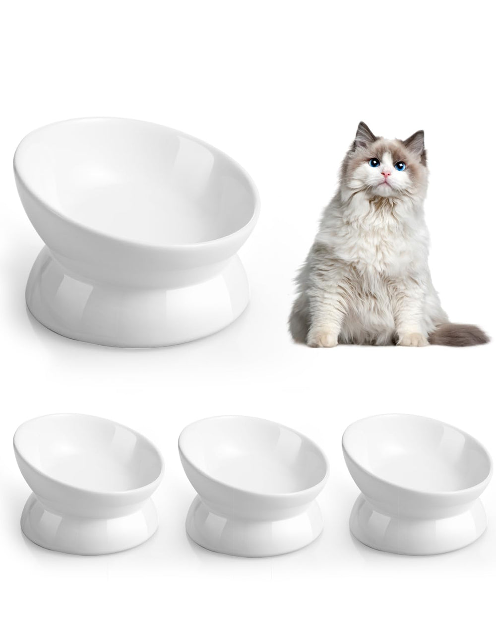 LoeJan elevated cat bowl tilt front view highlights ergonomic design for neck comfort.