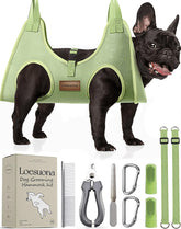 Loesuona dog grooming hammock overview for home-use nail trims.
