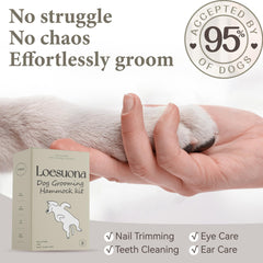 Loesuona dog grooming hammock safety buckle in action for secure restraint.