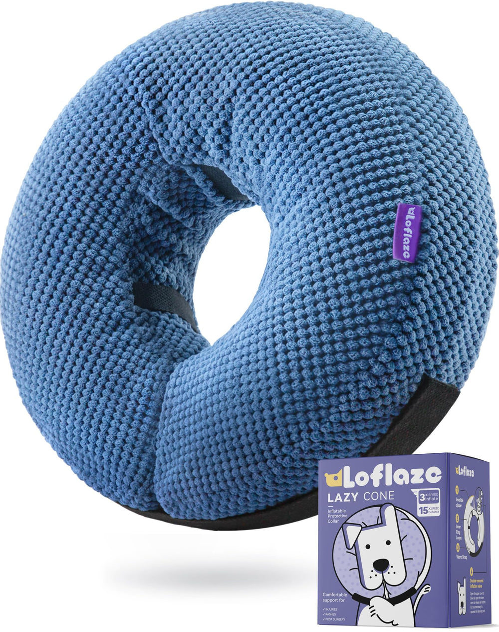 Loflaze inflatable dog cone collar blue for XL dogs keeps vision clear and comfortable.