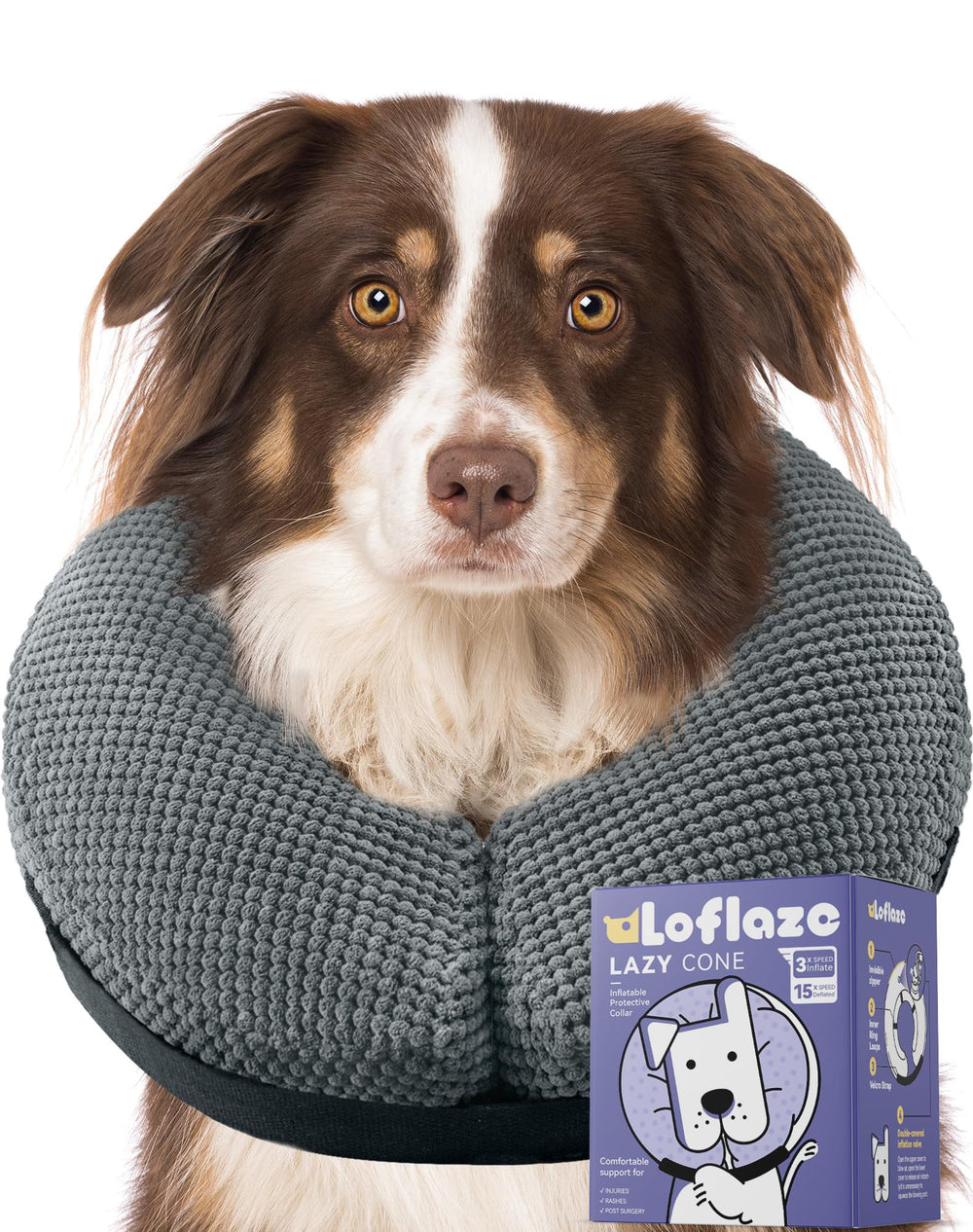 Loflaze soft inflatable cone close-up highlighting comfort after surgery