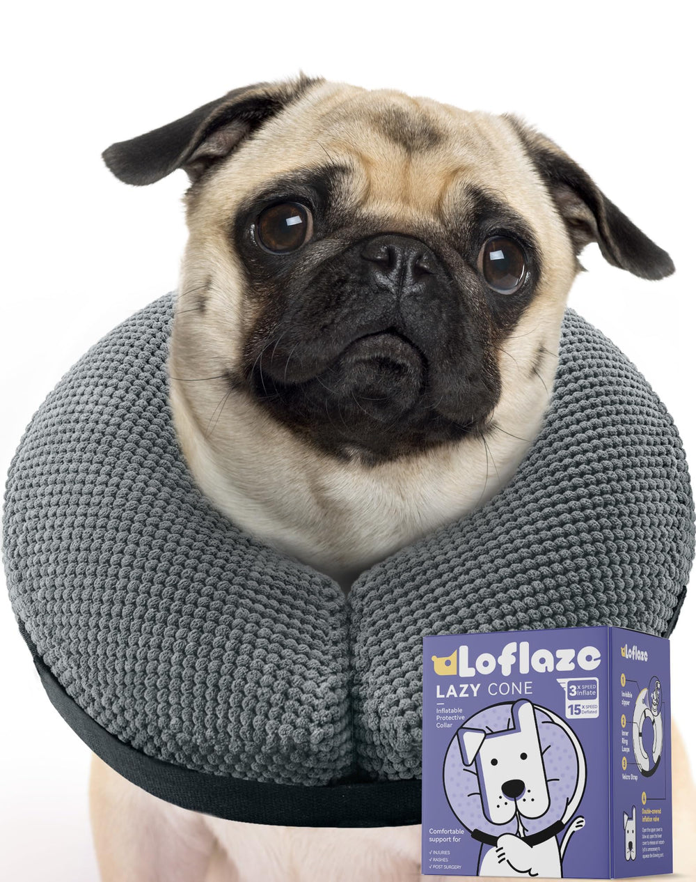 Loflaze soft inflatable donut collar protects the surgical area with comfortable fit.