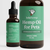 Lolahemp bottle close-up for dogs highlighting joint support and natural wellness.
