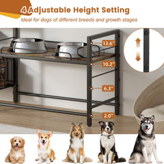 Lomivra dog bowl stand with storage basket, showcasing integrated organization.