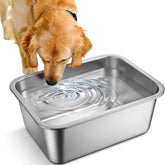 Lonepetu 2-gallon stainless steel dog water bowl with wide opening for easy refilling.