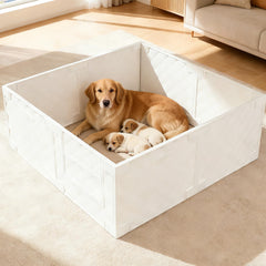 Lonkix whelping box 48x48 inches in white, spacious for puppies.
