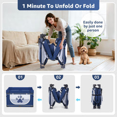 LOOBANI foldable dog playpen setup demonstrates rapid one-minute assembly.