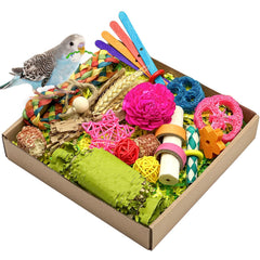 LOPERDEVE natural bird toy box closeup foraging enrichment for small parrots.