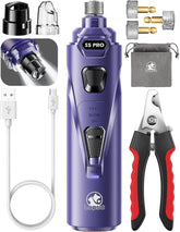 LOPSIC Whisper Quiet Dog Nail Grinder on display with LED lights for calm grooming.