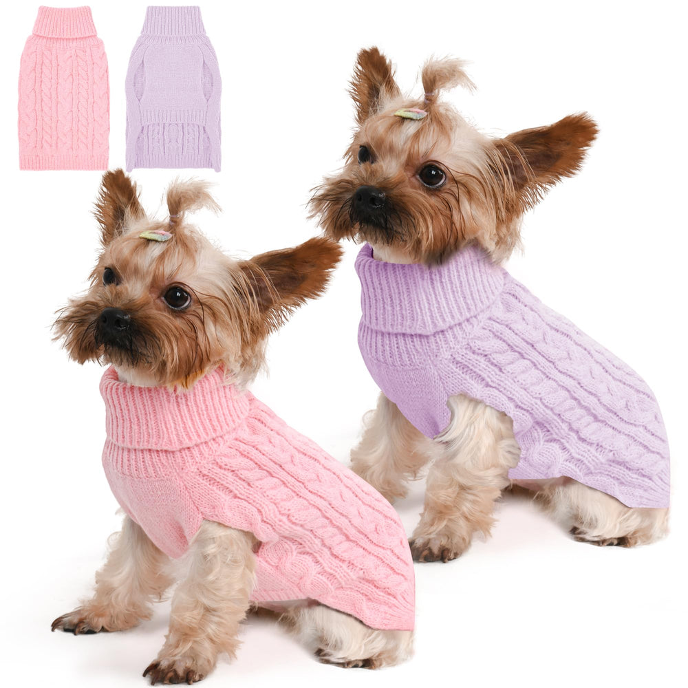 Lorehelina pink turtleneck dog sweater close-up showing cozy knit warmth