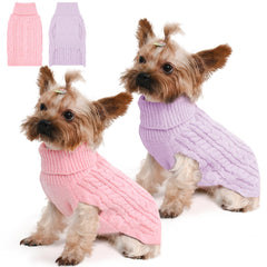 Lorehelina pink turtleneck dog sweater close-up showing cozy knit warmth