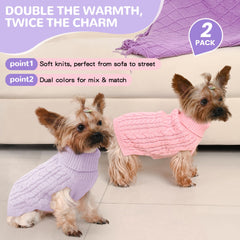 Lorehelina purple cable-knit dog sweater close-up highlights stylish texture and warmth
