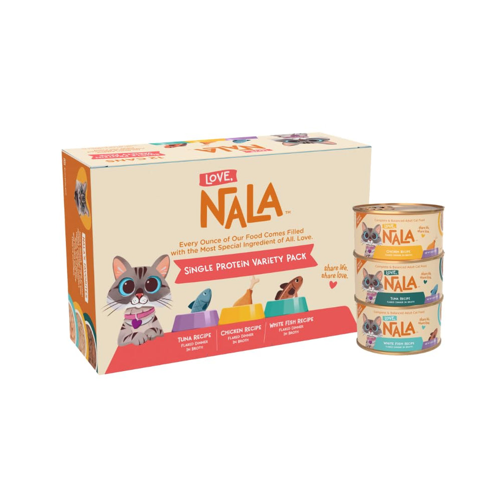 LOVE, NALA chicken flaked wet cat food in can supports hydration and protein variety.