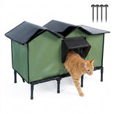 LOVEPals outdoor cat house with waterproof fabric keeps feral cats dry in drizzle