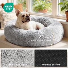 Love's cabin grey fluffy faux fur bed for small dogs and cats.