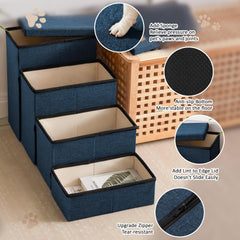 Love's Cabin stairs demonstrating 200 lb weight capacity for larger dogs