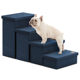 Love's Cabin dog stairs in navy with four-step folding design for easy pet access