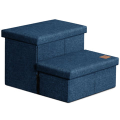 Love's cabin dog stairs foldable two-step navy for easy storage and access