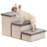 Love's cabin dog stairs beside a high bed offer stable, easy access for pets.