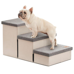 Love's cabin dog stairs beside a high bed offer stable, easy access for pets.
