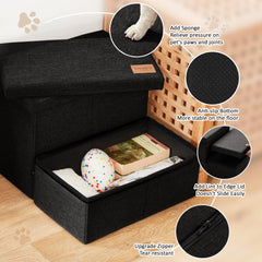 Love's cabin dog stairs storage compartments open, convenient space for blankets and toys.