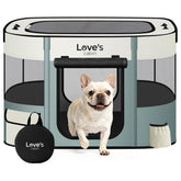 Love's cabin pet playpen assembly shows quick indoor setup.