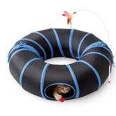 Love's cabin Round Cat Tunnel folded compactly for storage and portability.