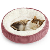Love's cabin round donut bed 20in top view offers cozy nesting for small pets.