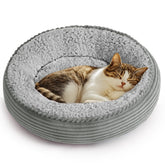 Love's cabin round donut bed outer view shows cozy nest design for small pets
