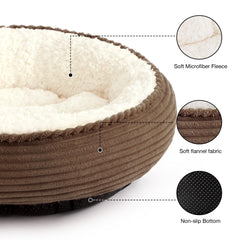 Love's cabin Round Donut Bed side view highlights raised rim for neck support and security.