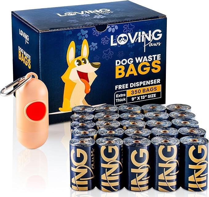 Loving Paws premium dog waste bags roll 9x13 for reliable pickup on walks.