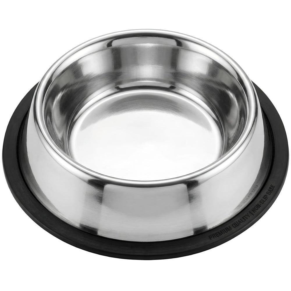 Loving Pets heavy-duty stainless steel dog bowl with non-tip design and no-spill stability.