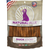 Loving Pets Natural Value Duck Sticks packaging highlights USA-made quality.