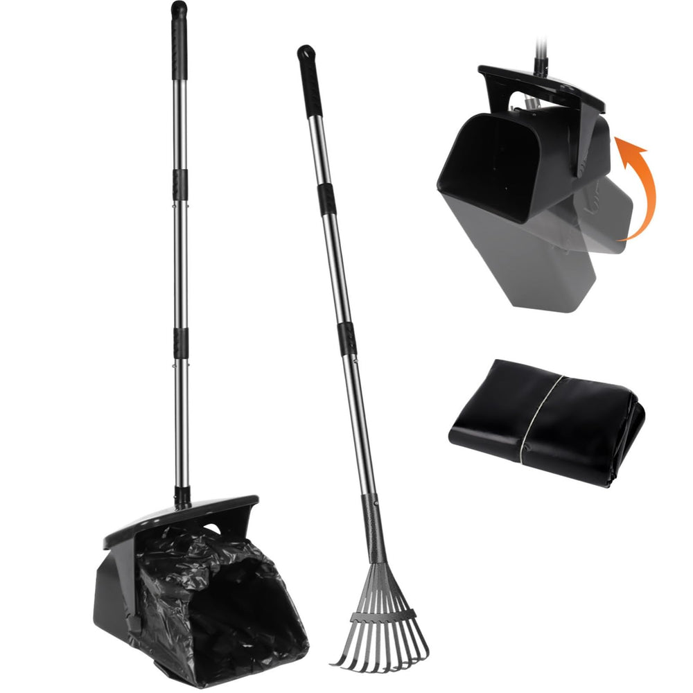 Lovinkiki dog poop scoopers long-handle with swivel bin for quick cleanup.