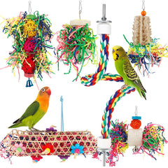 lovyoCoCo shredding bird toy with rope perch for active play and foraging.