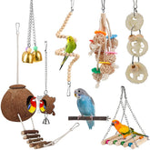lovyoCoCo coconut hideaway with ladder offers cozy retreat and exercise for birds.