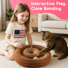 Lubana Kitty Curls honeycomb scratcher highlights sturdy cardboard design.