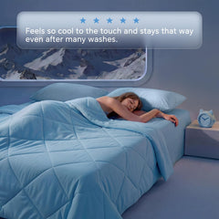 Luciphia cooling blanket with white border blue, matching modern home decor.