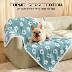 Blue 3D flower print detail on Luciphia waterproof pet blanket