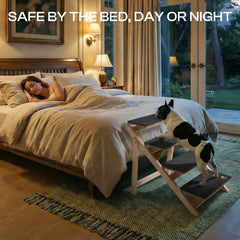 Luciphia dog stairs with anti-slip base providing confident footing on slick floors