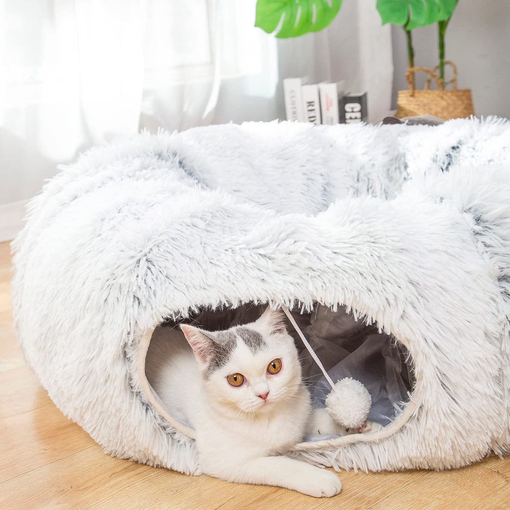Luckitty warm fluffy tunnel bed in circle setup, cozy hideaway for play and nap.
